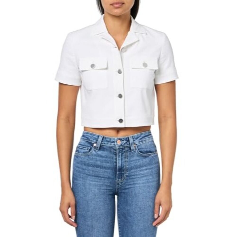 Theory Womens White Short Sleeve Seer Suit Crop Jacket 2